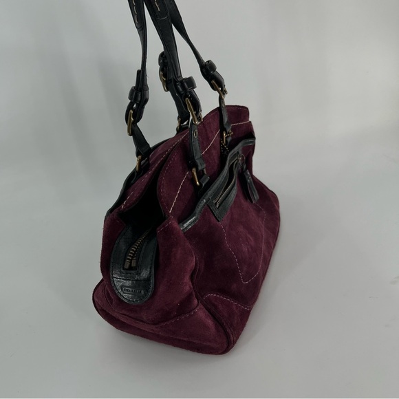 Coach Hamilton Burgundy Suede Leather Tote Bag Satchel Style 7474 Excellent - Picture 7 of 16